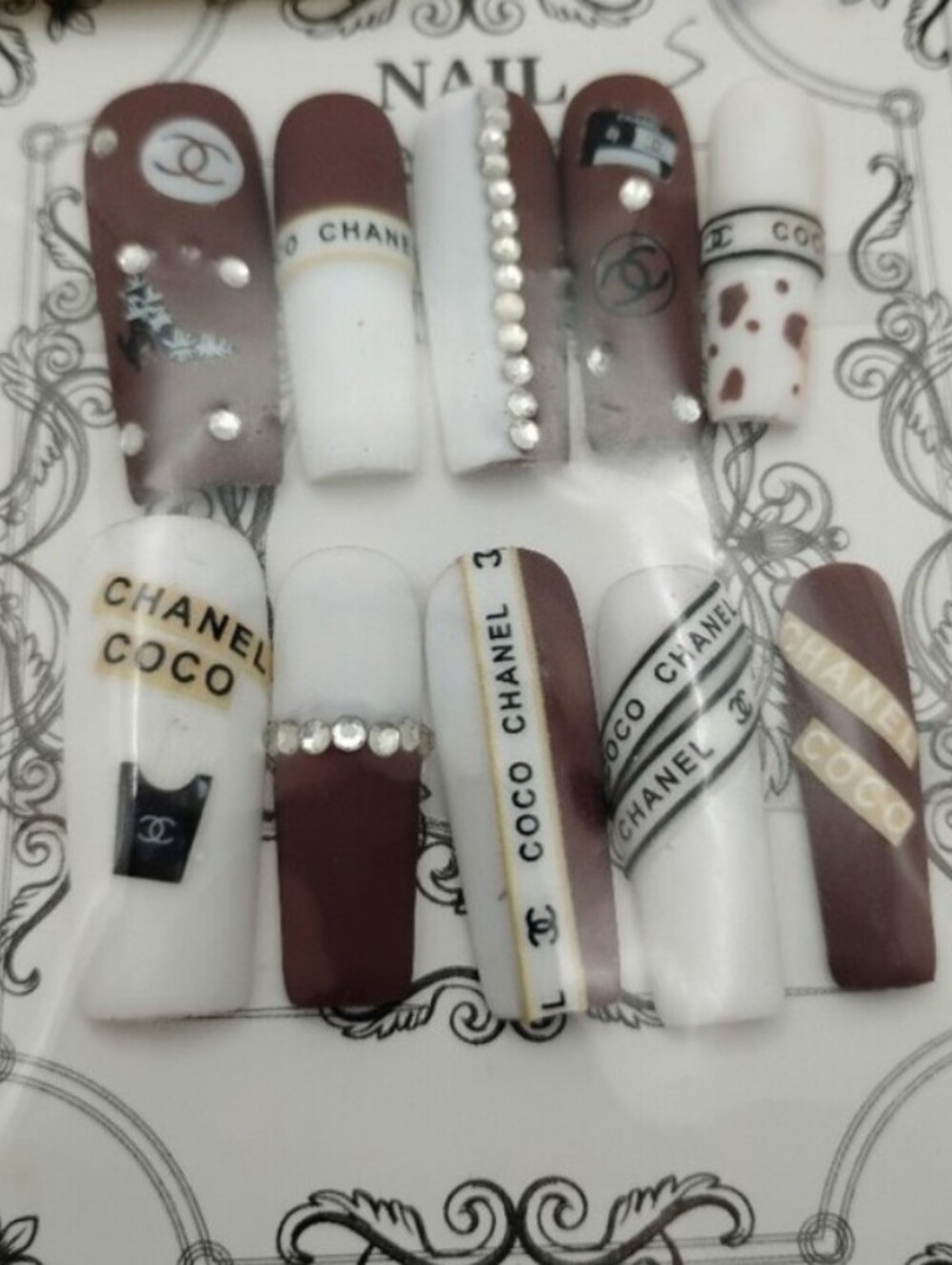 Chanel-Inspired White and Brown Nail Full Set- Small - Picture 2 of 2